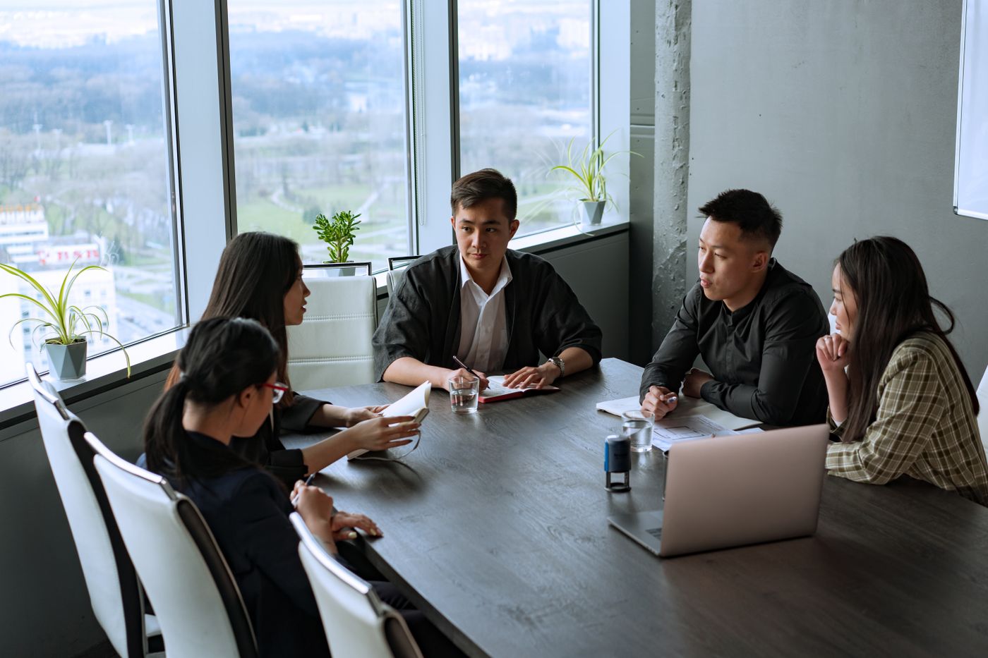 A team reviewing a project together